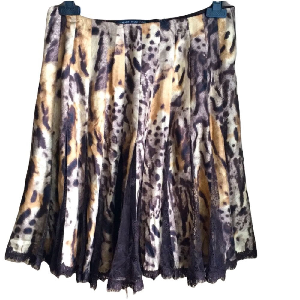 Carmen Marc Valvo | Silk & Lace Cheetah Skirt